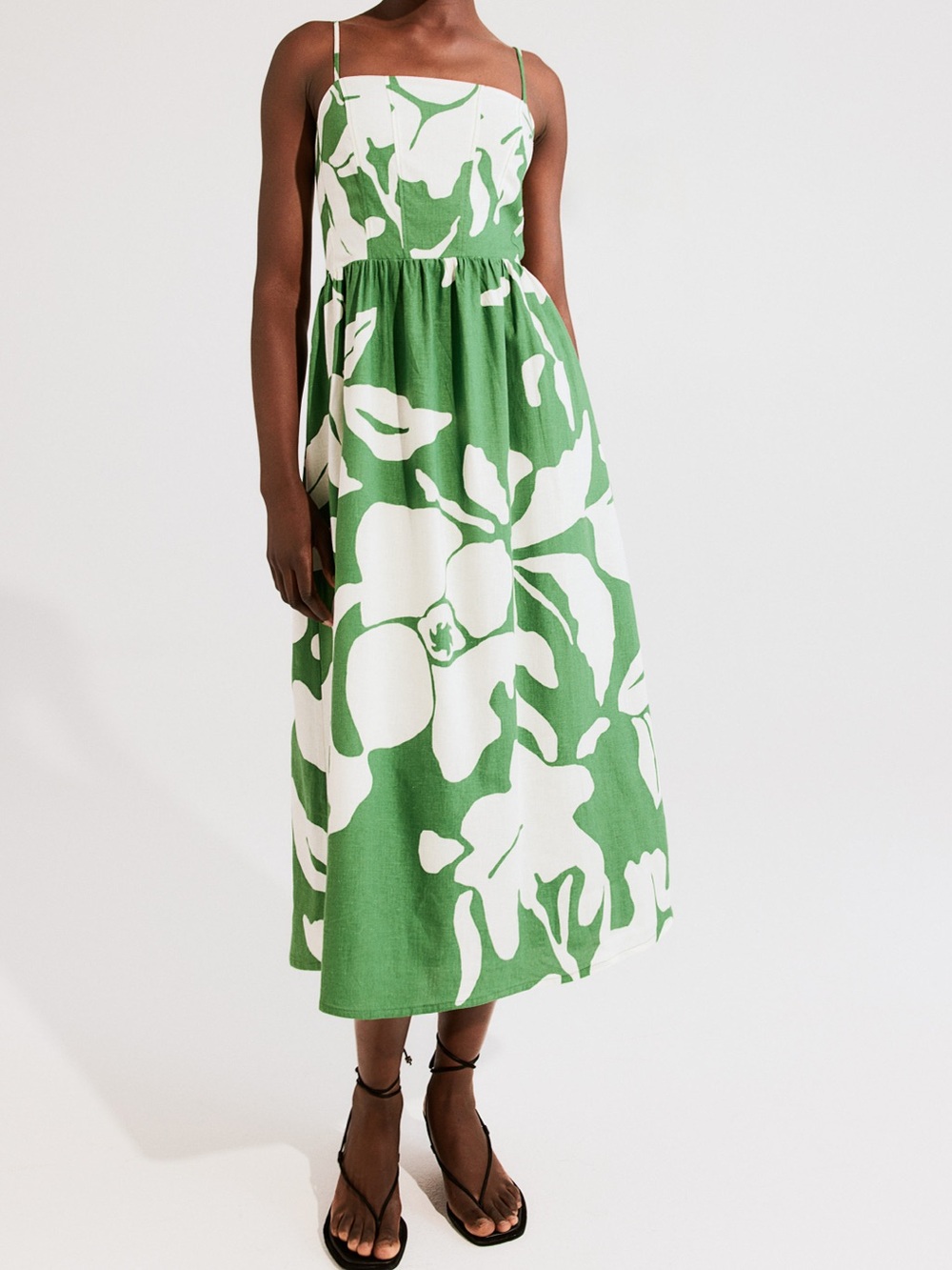 H&M Linen Blend Strappy Tropical Floral Linen Blend Dress - Picture 5 of 6